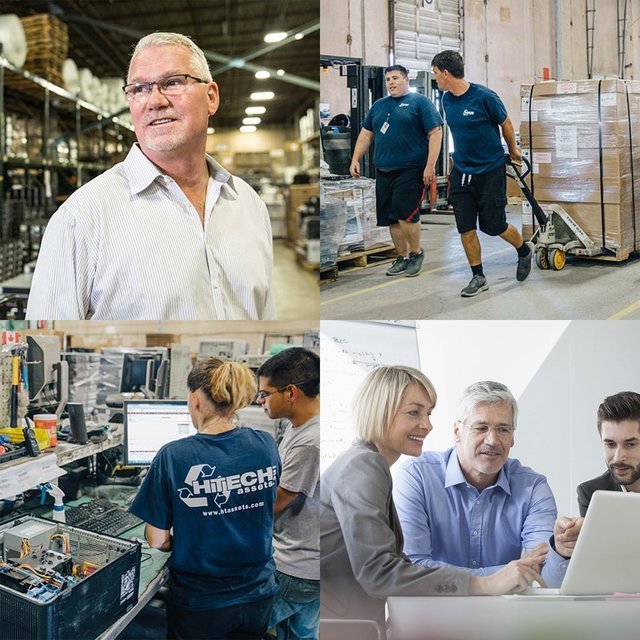 Collage of people in the HiTech Assets warehouse